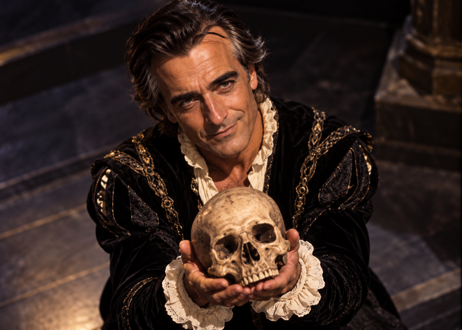 Benjamin Nathan Bell as Hamlet with Yorick's skull